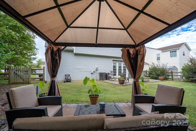 12719 Walking Stick Dr, Charlotte, NC 28278 - view of patio featuring a gazebo, an outdoor living space, and french doors