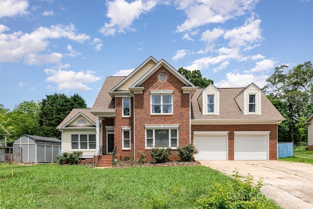8429 Meadowcroft Ct, Charlotte, NC 28215 - view of front of house with driveway, brick siding, a front yard, and roof with shingles