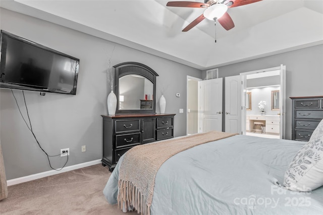 5233 Fairvista Dr, Charlotte, NC 28269 - bedroom with carpet flooring, baseboards, connected bathroom, and a ceiling fan
