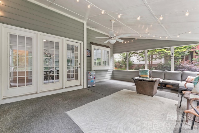 5233 Fairvista Dr, Charlotte, NC 28269 - sunroom featuring plenty of natural light, vaulted ceiling, carpet flooring, and wooden walls