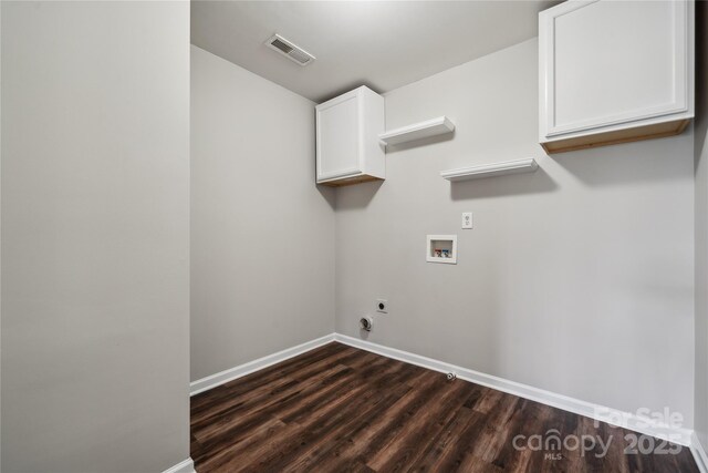 2028 Covered Bridge Ct, Rock Hill, SC 29732 - laundry area featuring hookup for a washing machine, cabinet space, dark wood-type flooring, electric dryer hookup, and baseboards