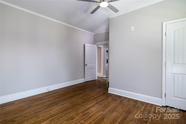 524 Hawthorne Ln, Charlotte, NC 28204 - empty room with dark wood-style floors, crown molding, ceiling fan, and baseboards