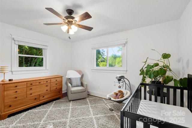 7921 Willhill Rd, Mint Hill, NC 28227 - bedroom with baseboards, ceiling fan, and carpet