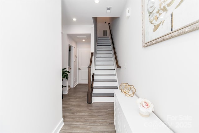 628 Uwharrie River Rd, Charlotte, NC 28211 - stairway featuring wood finished floors, recessed lighting, and baseboards