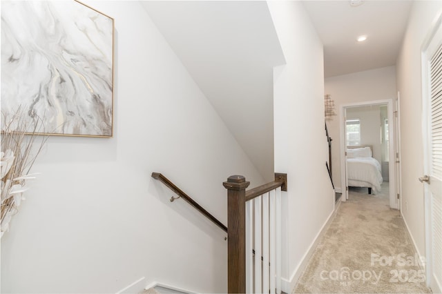 628 Uwharrie River Rd, Charlotte, NC 28211 - hallway featuring an upstairs landing, carpet flooring, and recessed lighting
