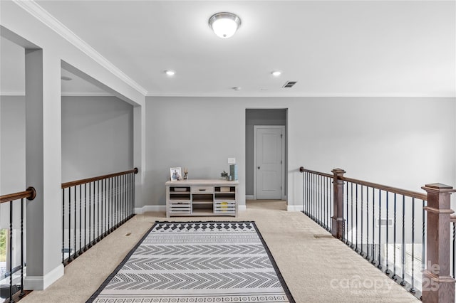 11209 Flenniken Ct, Charlotte, NC 28277 - corridor with carpet, ornamental molding, baseboards, and recessed lighting