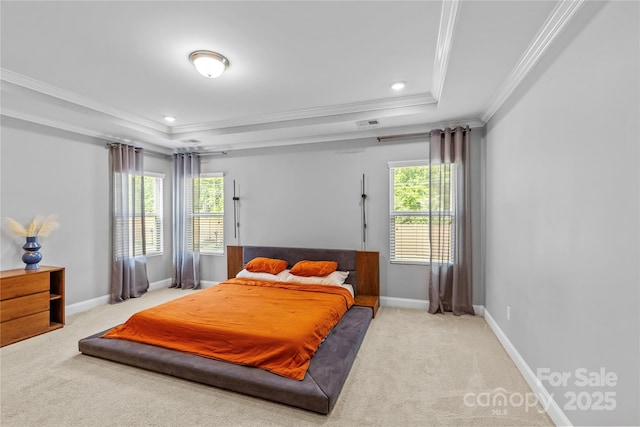 11209 Flenniken Ct, Charlotte, NC 28277 - bedroom with a tray ceiling, ornamental molding, carpet floors, multiple windows, and recessed lighting
