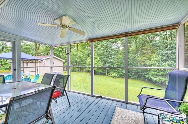 3017 Brooks Mill Ln, Wingate, NC 28174 - sunroom / solarium featuring ceiling fan, outdoor dining area, and plenty of natural light