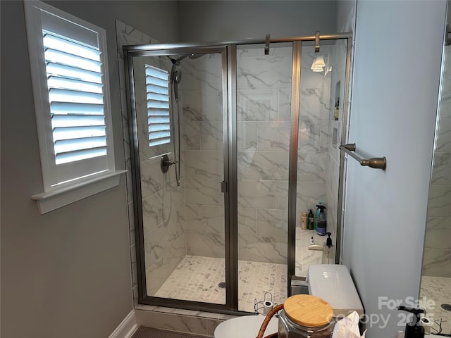 110 W Pine St, Lincolnton, NC 28092 - bathroom with toilet and a marble finish shower