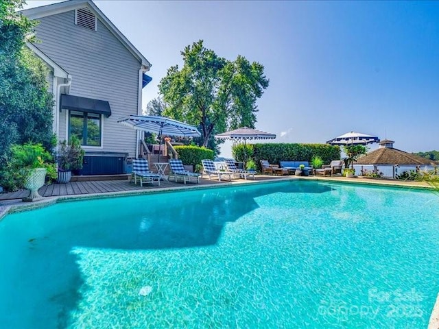 15 Old Stage Trl, Clover, SC 29710 - outdoor pool with a deck and a gazebo