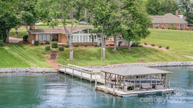 5114 Leisure Ln, Sherrills Ford, NC 28673 - dock with a water view, a yard, and boat lift
