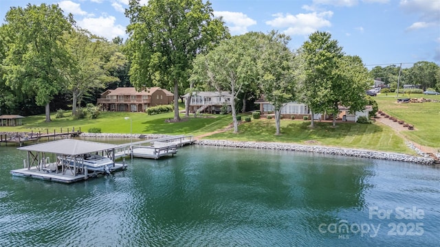 5114 Leisure Ln, Sherrills Ford, NC 28673 - dock area featuring a water view, a yard, and boat lift