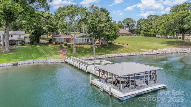 5114 Leisure Ln, Sherrills Ford, NC 28673 - dock area with a water view, a lawn, and boat lift