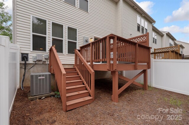 4278 Park S Station Blvd, Charlotte, NC 28210 - wooden terrace featuring central air condition unit, a fenced backyard, and stairs
