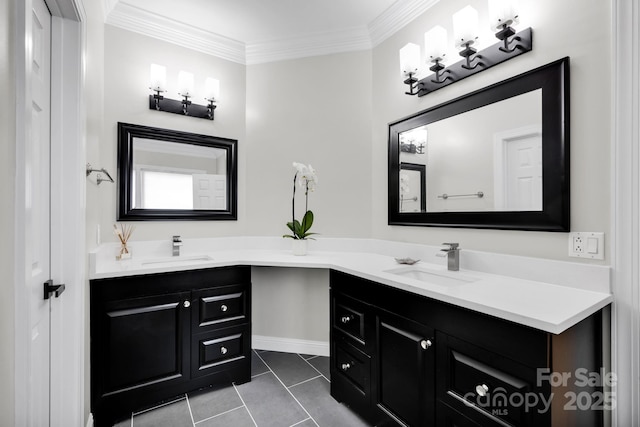 12711 Duncourtney Ln, Charlotte, NC 28277 - bathroom with vanity, tile patterned floors, ornamental molding, and baseboards