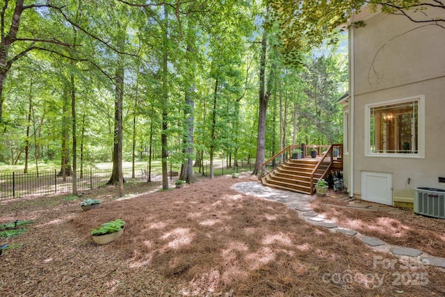 12711 Duncourtney Ln, Charlotte, NC 28277 - view of yard with stairs, a wooden deck, and cooling unit
