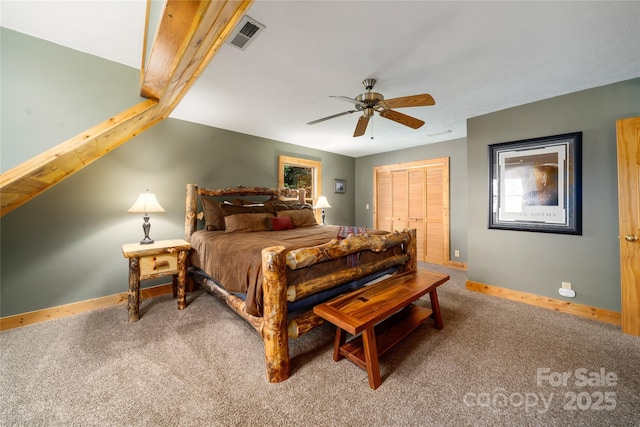 339 Tsalagi Trl, Maggie Valley, NC 28751 - bedroom with light colored carpet, baseboards, a closet, and a ceiling fan