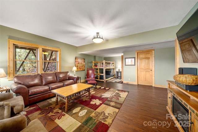 339 Tsalagi Trl, Maggie Valley, NC 28751 - living room featuring a glass covered fireplace, dark wood finished floors, and baseboards