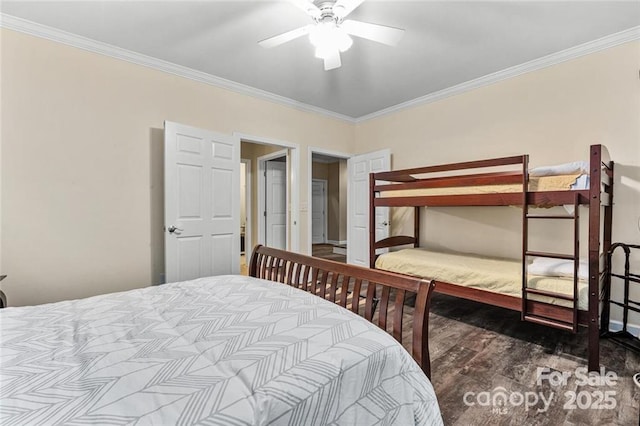 137 Weaver Ct, Lake Lure, NC 28746 - bedroom featuring ornamental molding, wood finished floors, and ceiling fan
