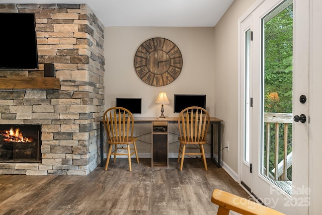 137 Weaver Ct, Lake Lure, NC 28746 - office space with wood finished floors and a fireplace