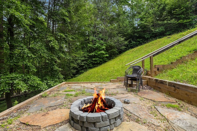 137 Weaver Ct, Lake Lure, NC 28746 - view of patio / terrace featuring a fire pit