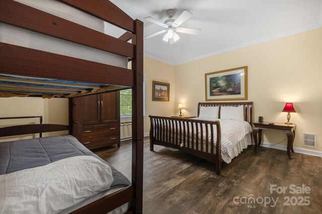 137 Weaver Ct, Lake Lure, NC 28746 - bedroom with ornamental molding, wood finished floors, and ceiling fan