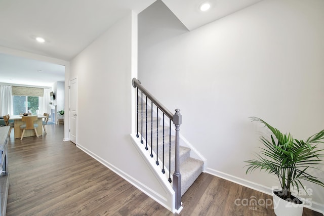 461 Misty Law Ln, Clover, SC 29710 - stairs with wood finished floors and recessed lighting