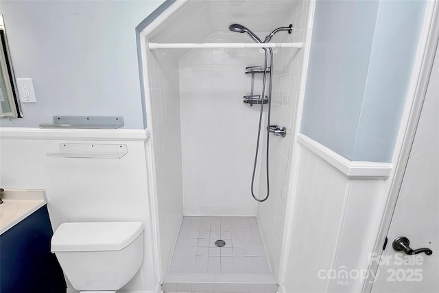 6908 Lancer Dr, Charlotte, NC 28226 - bathroom featuring vanity, a shower stall, and toilet