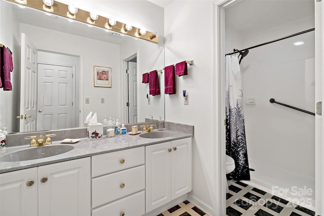 65 Timber Park Dr, Black Mountain, NC 28711 - bathroom featuring double vanity, curtained shower, and tile patterned floors