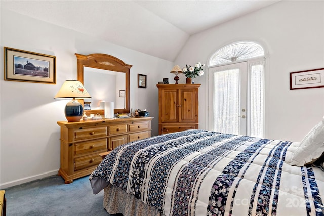 65 Timber Park Dr, Black Mountain, NC 28711 - bedroom featuring carpet flooring, vaulted ceiling, and access to exterior