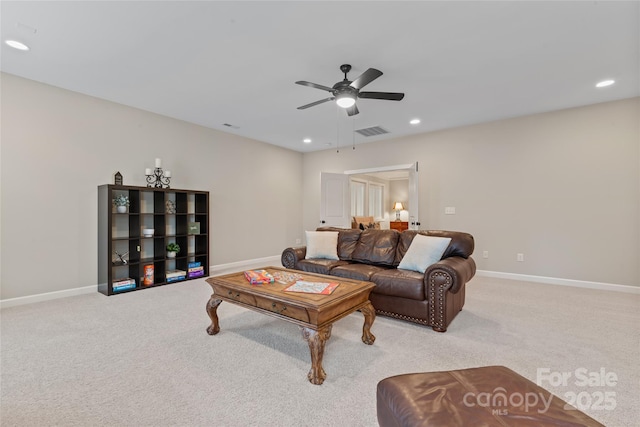 10620 Euclid Ave NW, Concord, NC 28027 - living room featuring a ceiling fan, recessed lighting, carpet flooring, and baseboards