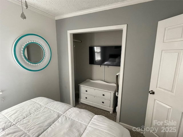 132 Marina Ln, Mooresville, NC 28117 - carpeted bedroom featuring a textured ceiling and ornamental molding