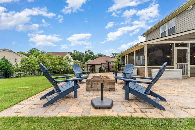 755 Lagan Ct, Fort Mill, SC 29715 - view of patio with a sunroom and an outdoor fire pit