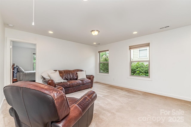 755 Lagan Ct, Fort Mill, SC 29715 - living room featuring light carpet, baseboards, and recessed lighting