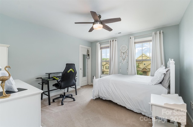 755 Lagan Ct, Fort Mill, SC 29715 - bedroom with light colored carpet, an office area, ceiling fan, and baseboards