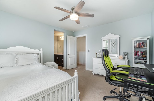 755 Lagan Ct, Fort Mill, SC 29715 - bedroom with light colored carpet, a ceiling fan, connected bathroom, and baseboards