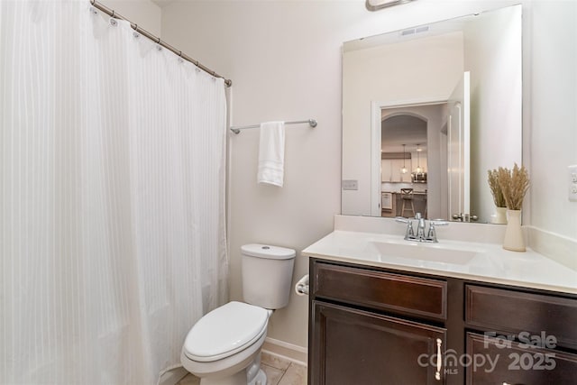 755 Lagan Ct, Fort Mill, SC 29715 - full bath featuring vanity, toilet, a shower with shower curtain, and tile patterned floors