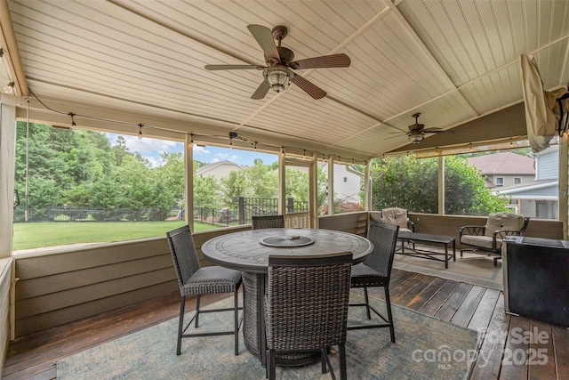 755 Lagan Ct, Fort Mill, SC 29715 - sunroom with ceiling fan, outdoor dining space, and vaulted ceiling
