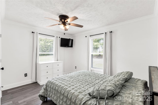 4285 Palmer Lloyd Rd, Lancaster, SC 29720 - bedroom featuring multiple windows, wood finished floors, a textured ceiling, ornamental molding, and baseboards