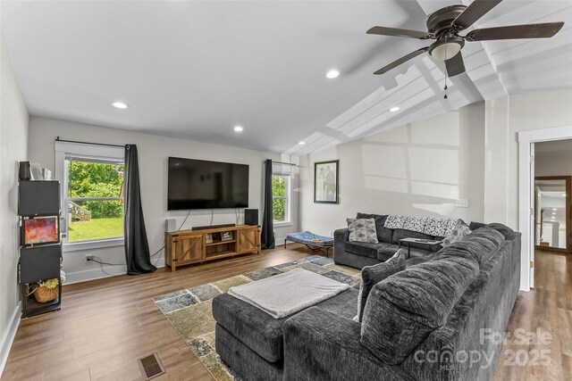 1730 Woodbend Ln, Conover, NC 28613 - living area featuring ceiling fan, wood finished floors, recessed lighting, and baseboards