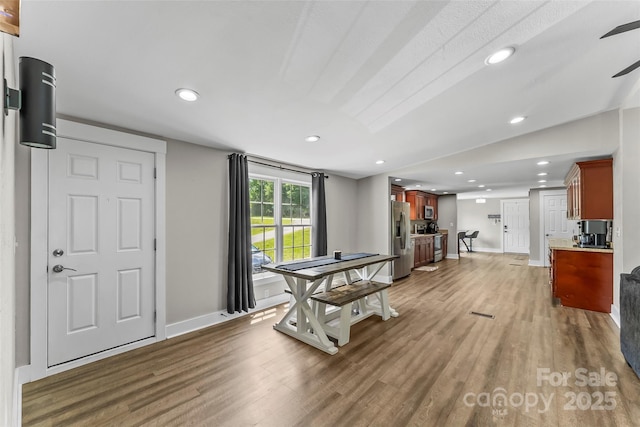 1730 Woodbend Ln, Conover, NC 28613 - dining room featuring baseboards, wood finished floors, recessed lighting, and a ceiling fan