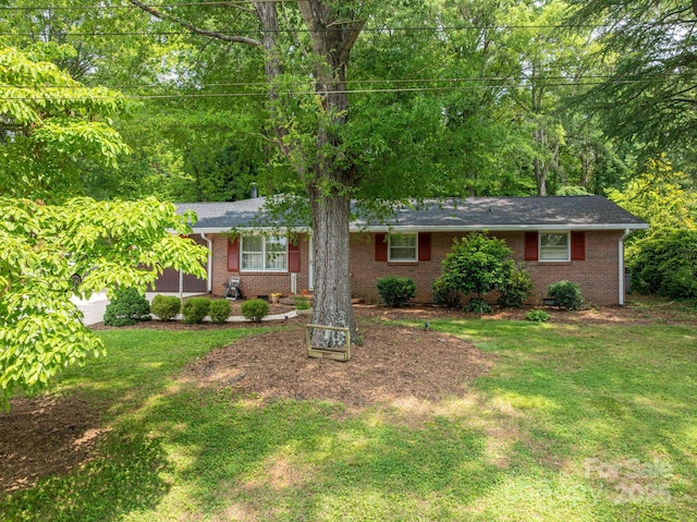 3120 7th Street Dr NE, Hickory, NC 28601 - ranch-style house with brick siding, a front lawn, and a shingled roof