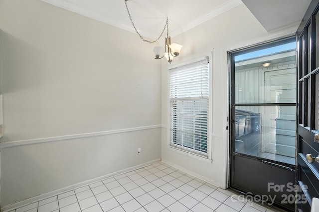 5947 Quail Hollow Rd Unit A, Charlotte, NC 28210 - unfurnished dining area with crown molding, a chandelier, and light tile patterned floors