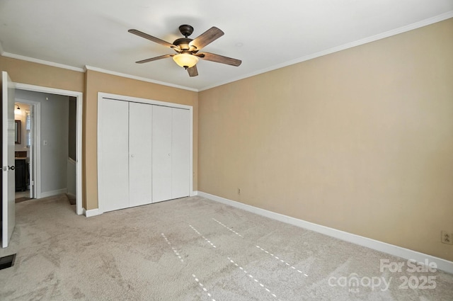 5947 Quail Hollow Rd Unit A, Charlotte, NC 28210 - unfurnished bedroom with ornamental molding, a closet, carpet floors, and a ceiling fan
