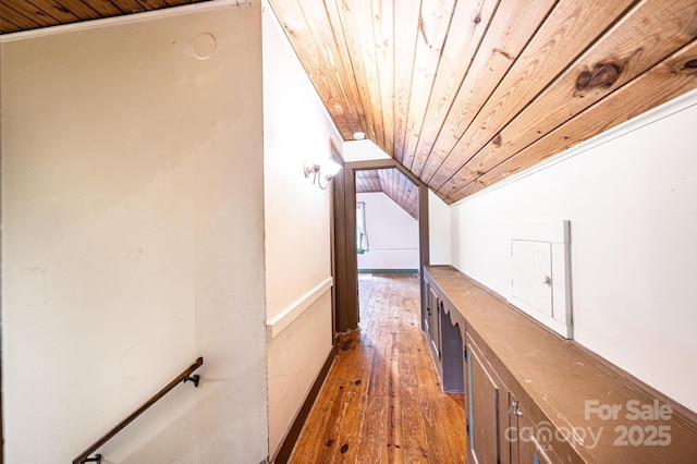 809 Westminster Cir SW, Lenoir, NC 28645 - hall featuring vaulted ceiling, wood ceiling, and hardwood / wood-style floors