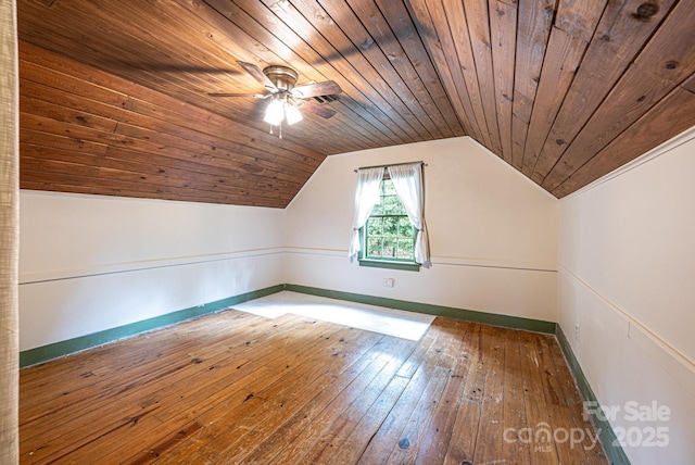 809 Westminster Cir SW, Lenoir, NC 28645 - bonus room with wood ceiling, hardwood / wood-style flooring, baseboards, vaulted ceiling, and ceiling fan