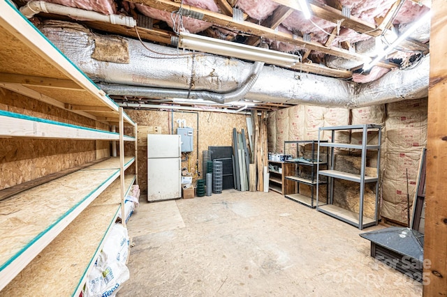 809 Westminster Cir SW, Lenoir, NC 28645 - unfinished below grade area with freestanding refrigerator and electric panel