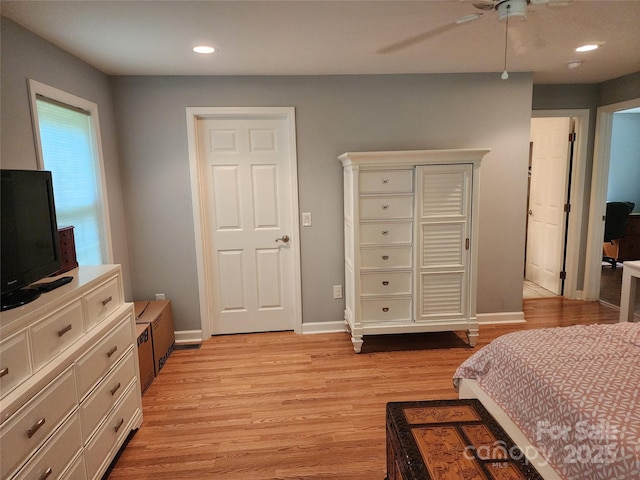 2904 E Brocktown Rd, Moravian Falls, NC 28654 - bedroom featuring light wood-type flooring, baseboards, recessed lighting, and a ceiling fan