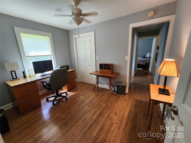 2904 E Brocktown Rd, Moravian Falls, NC 28654 - office area with dark wood-style flooring and ceiling fan