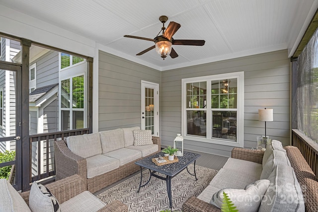 224 Hidden Meadows Dr, Mooresville, NC 28117 - sunroom featuring an outdoor hangout area, ceiling fan, and plenty of natural light